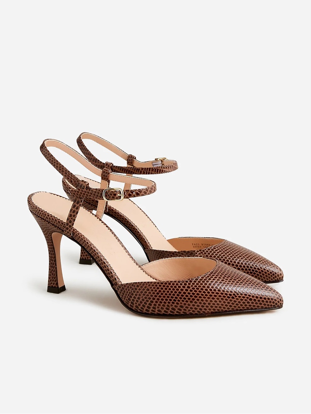 J.Crew Elsie Lizard Embossed Leather Pointed Toe Heels Brown Size 10